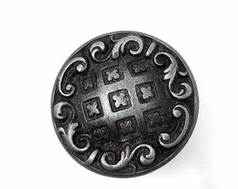 Vintage French Provincial Pewter Knob: Antique Finish, 1.25" Diameter