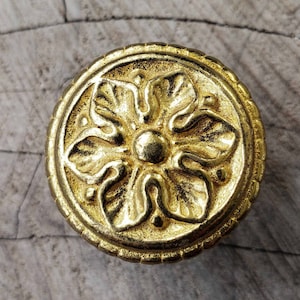 Vintage Round Floral Hardware Knob - Solid Brass Knob for Cabinet or Drawer