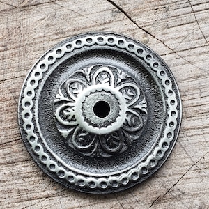 Vintage Pewter Escutcheon Backplate: Mid-Century Cabinet Hardware