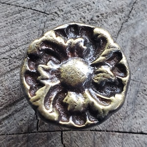 Knob Floral Antique 1 Inch Black Finish Solid Brass Cabinet Furniture Hardware Vintage 1970s Made in the USA