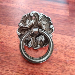 Drop Ring 1 7/8 Inch Solid Antique Pewter Mid Century Modern Vintage 1970s Cabinet Hardware Made In USA