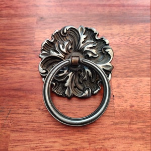 Drop Ring 2 7/8 Inch Solid Antique Pewter Mid Century Modern Vintage 1970s Cabinet Hardware Made In USA