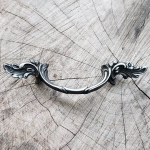 Pull Solid Pewter Elegant Provincial Mid Century Vintage 1970s Cabinet Hardware 5 inch