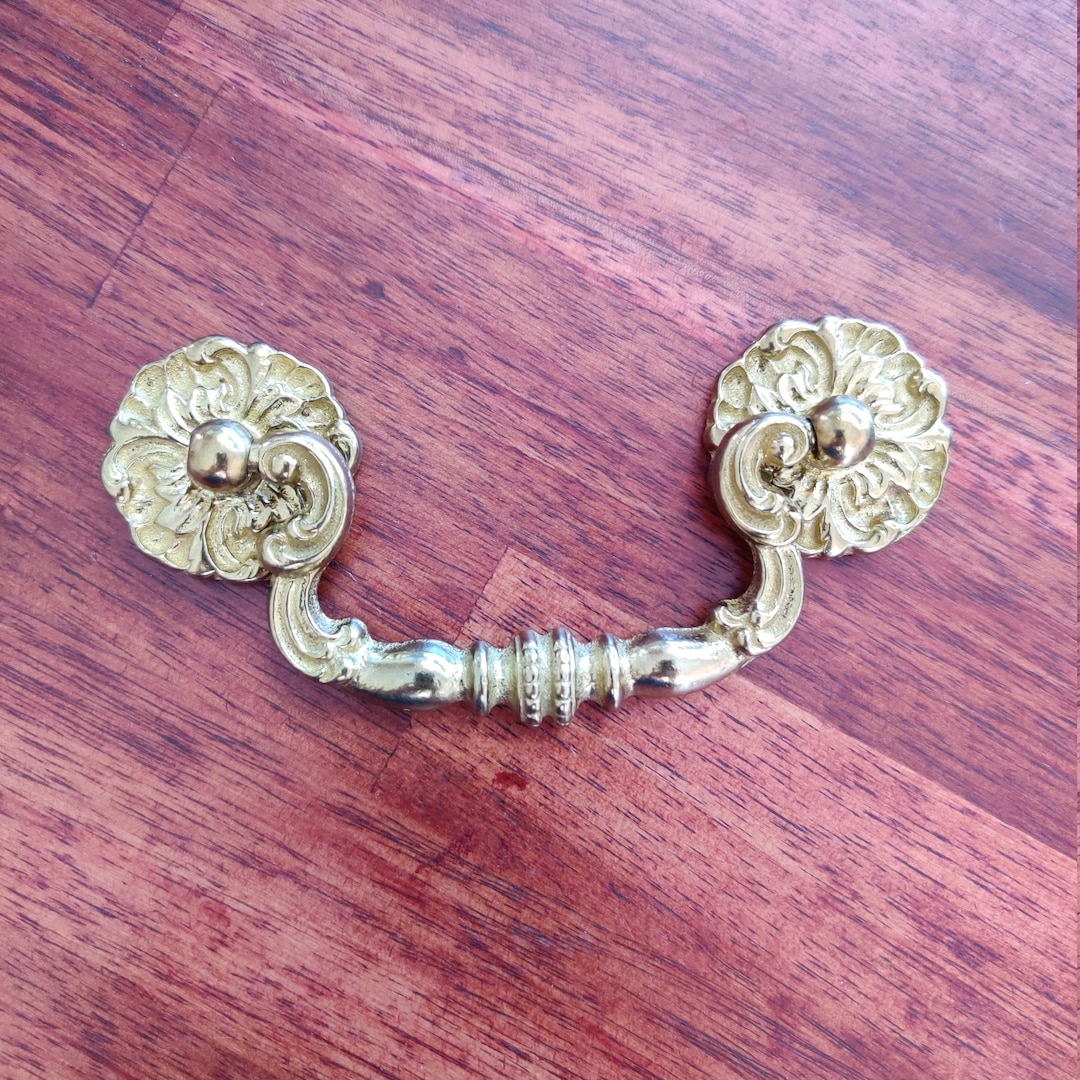 Drawer Pull 4.25 Solid Brass Polished Finish Mid Century Drop Bail Pull Furniture