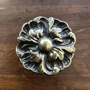 Vintage Round 2-inch Floral Antique Finish Hardware Knob - Solid Brass Knob for Cabinet or Drawer