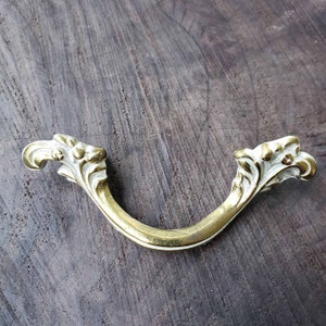 Pull Solid Brass with Ivory Brass Finish Elegant Provincial Cabinet Furniture Hardware Vintage 1970s Made USA 3 inch