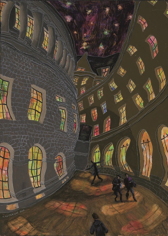 Signed Limited Edition of 25 Giclée Art Print of Library Walks No. 2 at Night