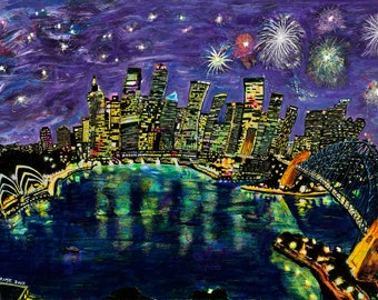 Sydney Skyline at Night Signed Limited Edition of 30 Art Print