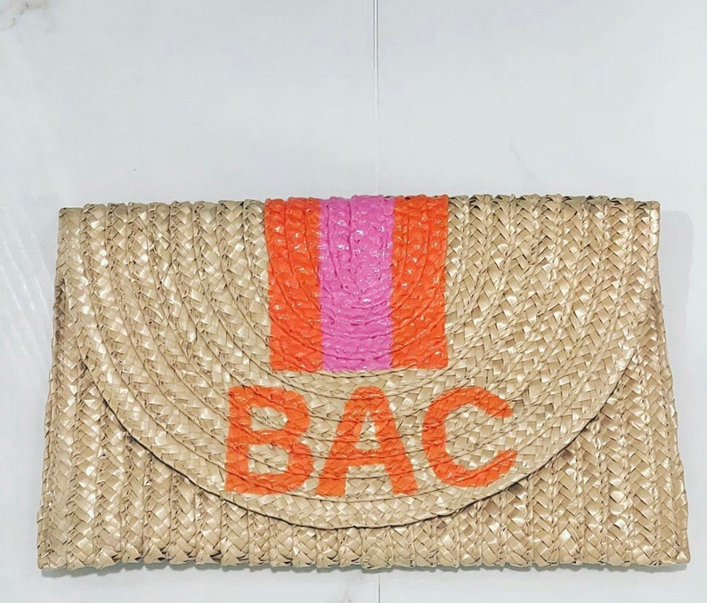 Custom Hand Painted Monogram Straw Clutch Etsy