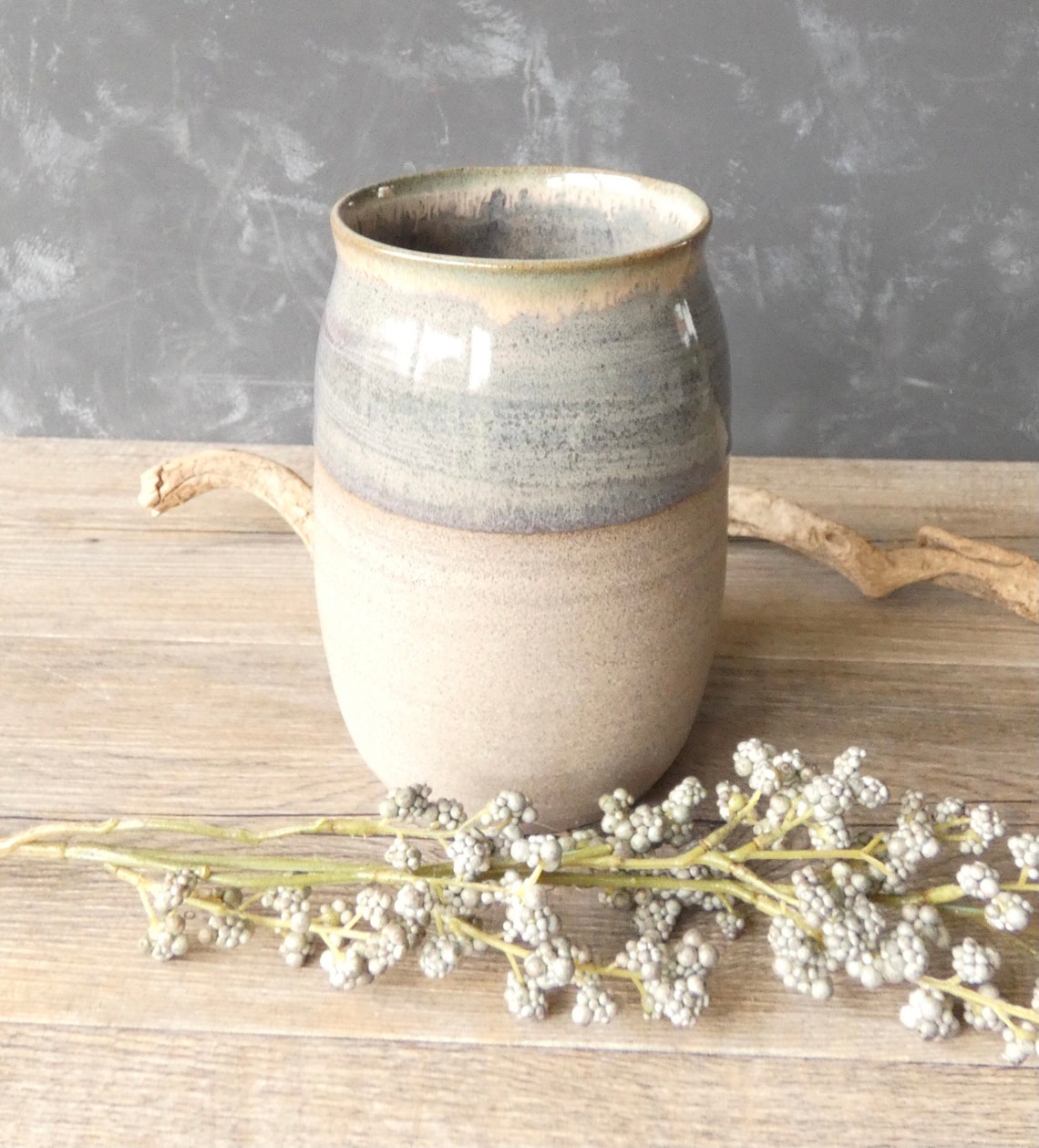 Rustic vase with glaze in earth tones or ladle pot. Etsy