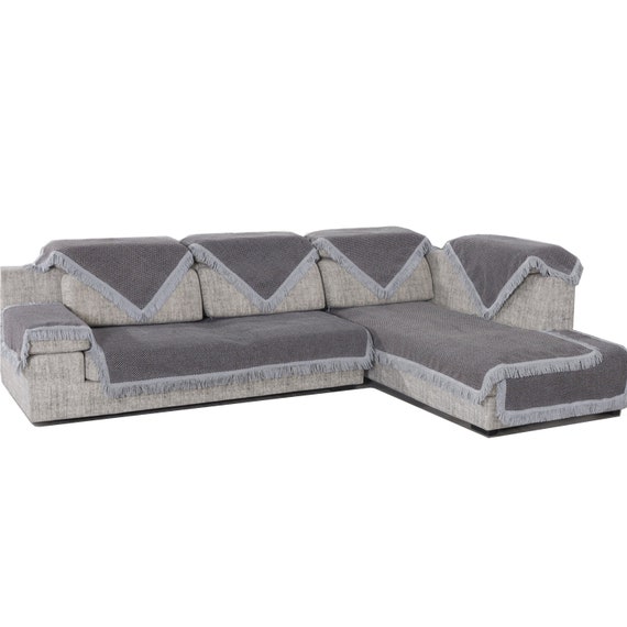 Sectional Corner Couch Slipcover Sofa Protector Grey Faux Etsy
