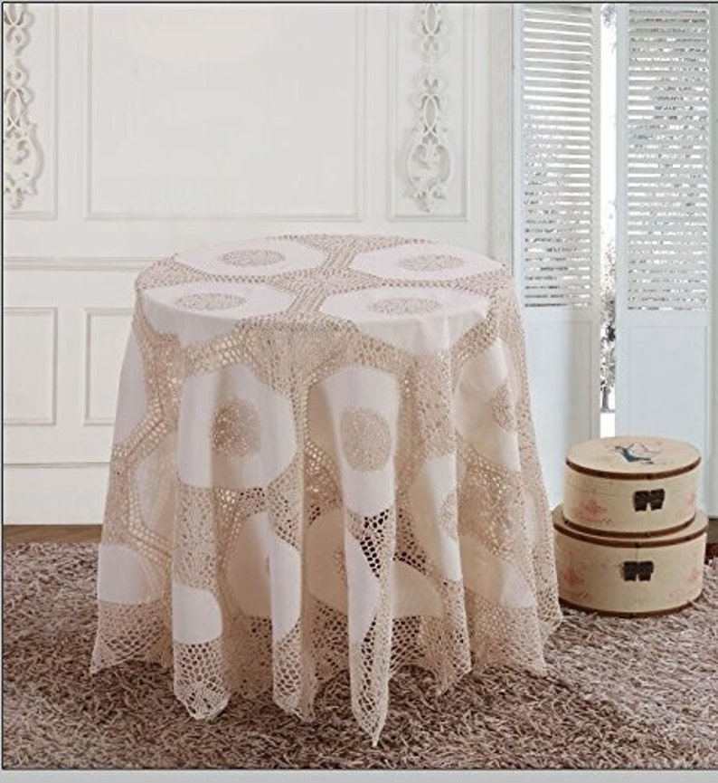 White Color Cotton Hand Crochet Table Cloth Table Runner Multiple Sizes