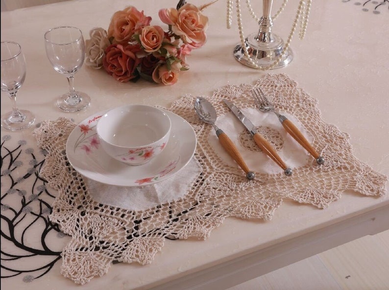 White Color Cotton Hand Crochet Table Cloth Table Runner Multiple Sizes
