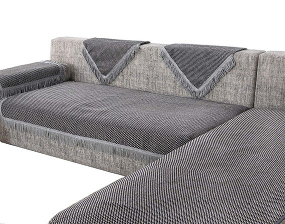 Sectional Corner Couch Slipcover Sofa Protector Grey Faux Etsy