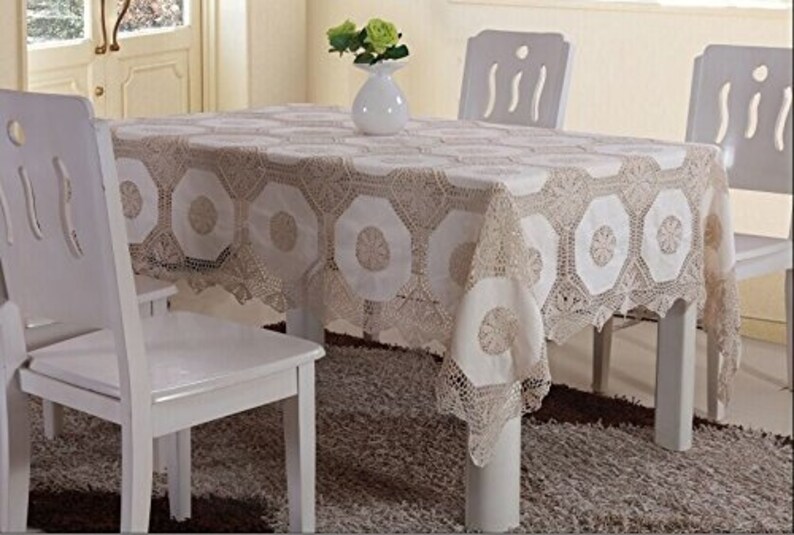 White Color Cotton Hand Crochet Table Cloth Table Runner Multiple Sizes
