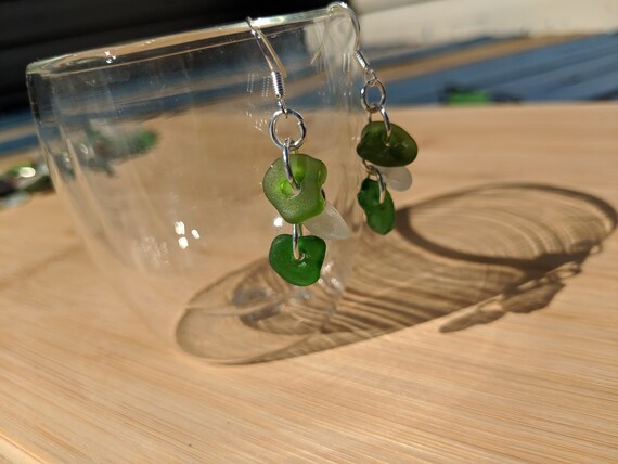 Summer Boho Statement Modern Green Sea Glass Lace Pattern Acrylic Earrings