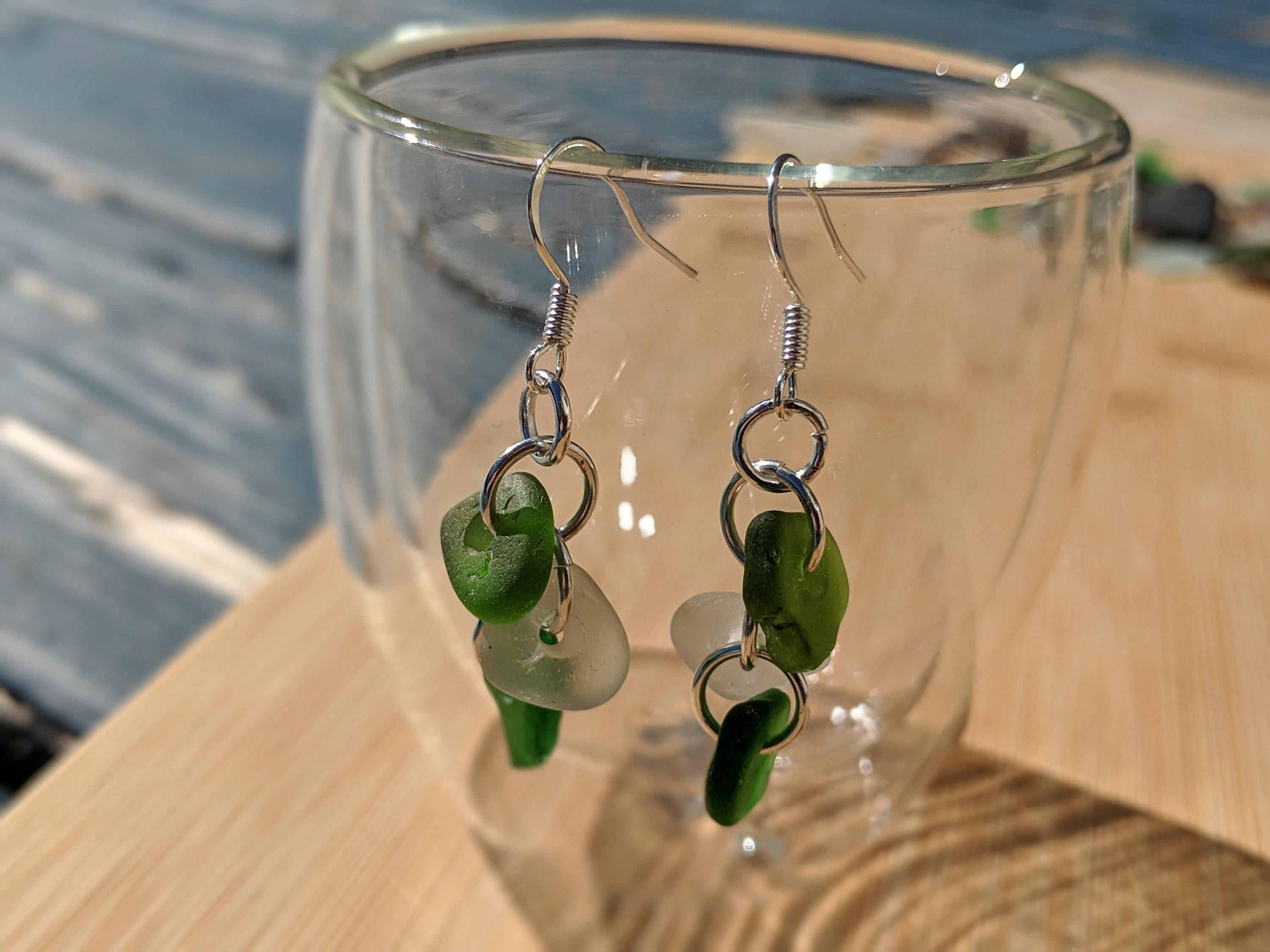 Summer Boho Statement Modern Green Sea Glass Lace Pattern Acrylic Earrings