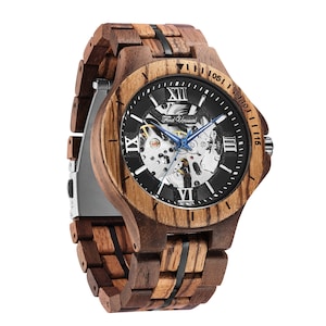Wood mechanical wooden watch automatic anniversary gift, wood watch men, women wooden watch