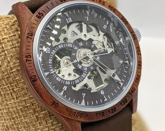 Rosewood mechanical wooden limited edition watch automatic anniversary gift, wood watch men, women wooden watch