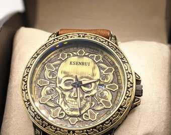 Steampunk watch anniversary gift, vintage watch men, women vintage watch, leather strap watch