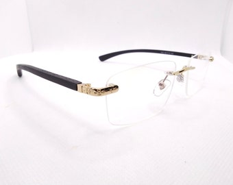 Frameless rectangle wooden arm glasses frame anti-blue light