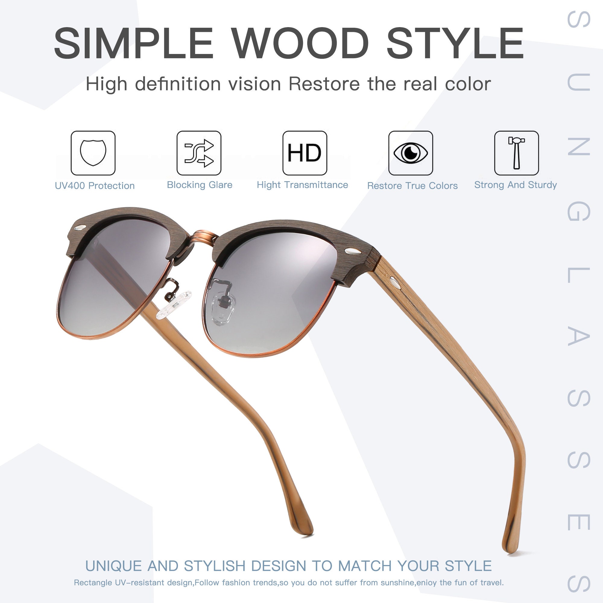Half Frame Acetate Sunglasses Wood Style Prescription Glasses photo