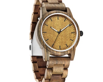 Round wooden watch anniversary gift, wood watch men, women wooden watch