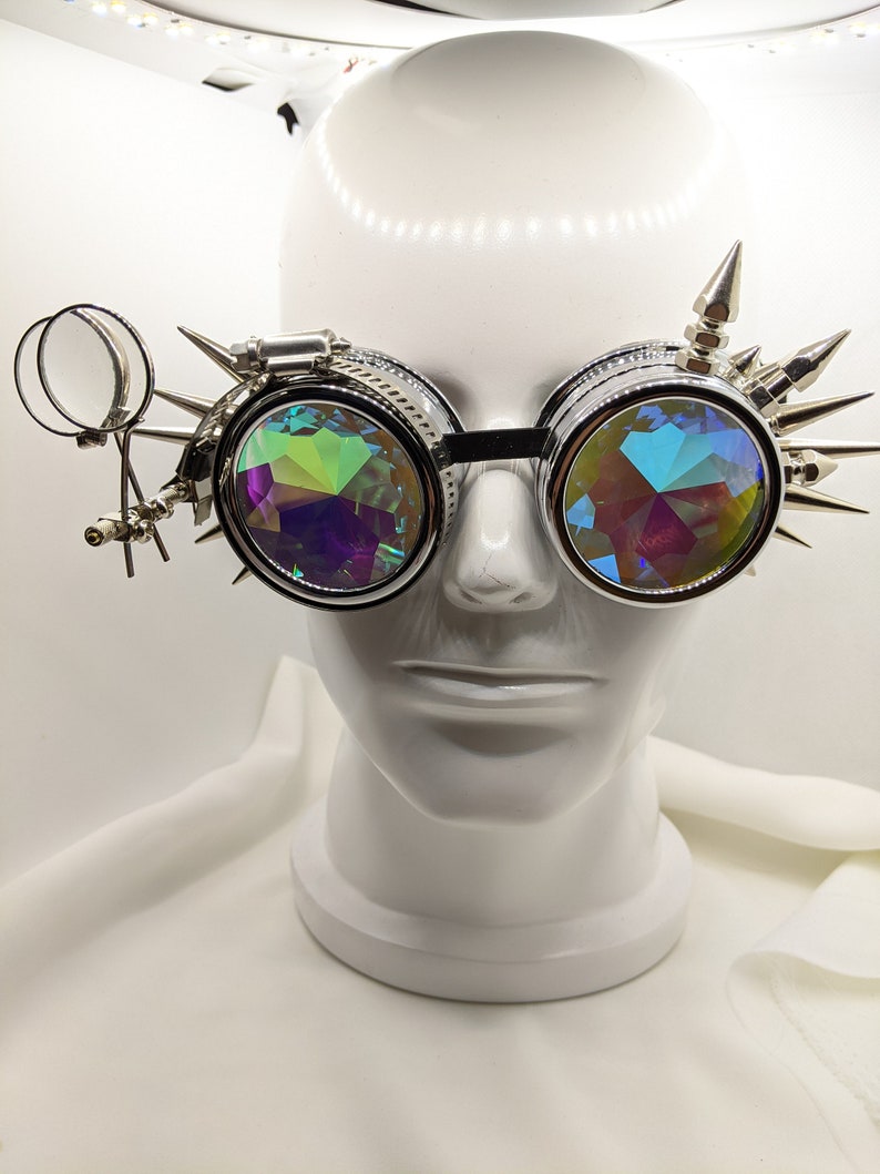 Steampunk Verkleidungsset: Silberne Spike-Brille & Schwarzer Zylinderhut Für Kostümpartys