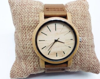 Round bamboo watch unisex match design anniversary gift, wood watch men, women wooden watch