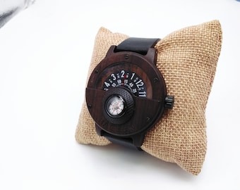 wooden compass watch anniversary gift, wood watch men, women wooden watch