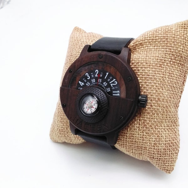 wooden compass watch anniversary gift, wood watch men, women wooden watch