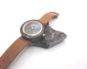 Natural marble real stone watch anniversary gift, wood watch men, women wooden watch