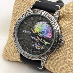 Steampunk watch anniversary gift, vintage watch men, women vintage watch, leather strap watch