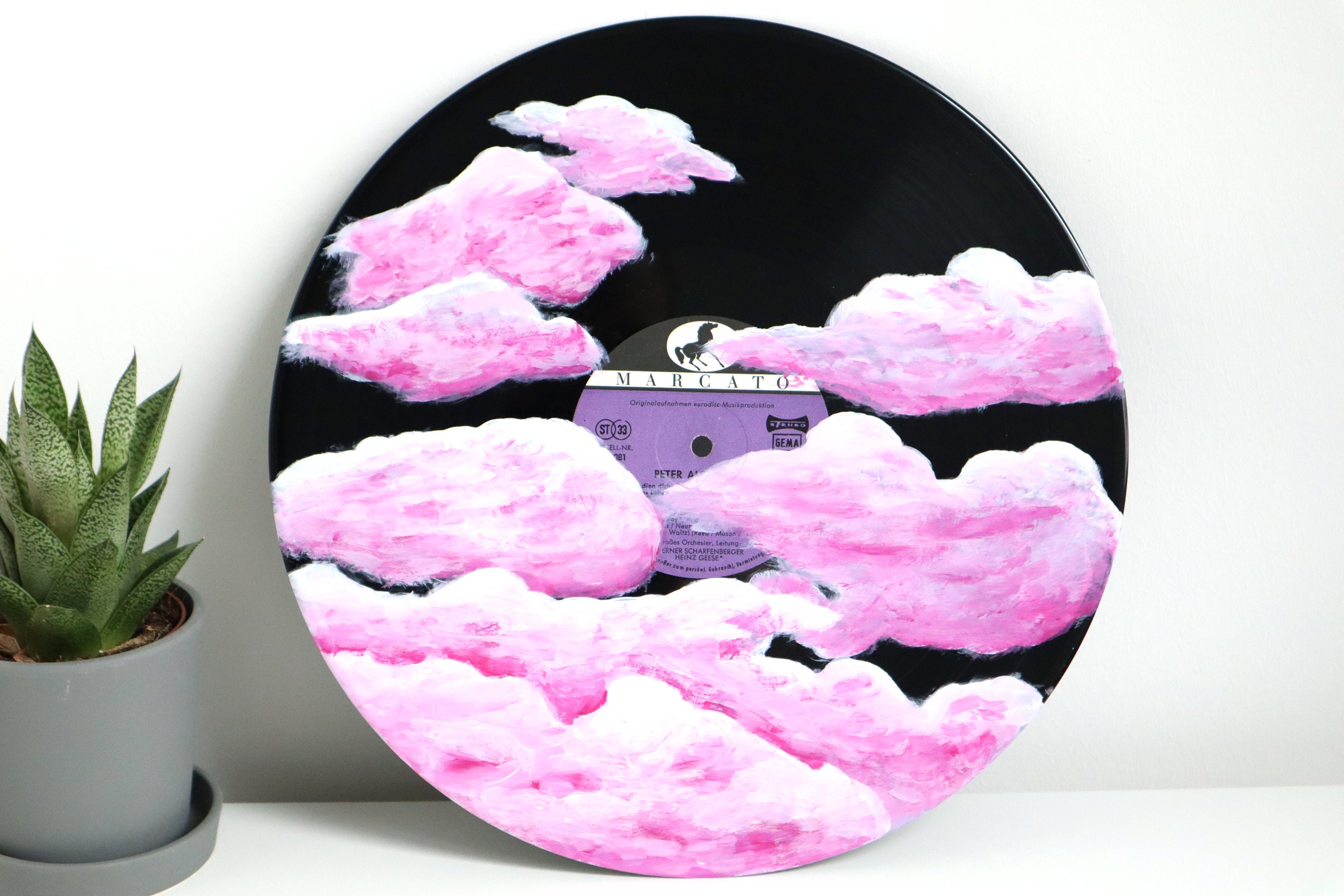 Painted Vinyl Record Clouds Sky Acrylic Paint Record Art Etsy UK