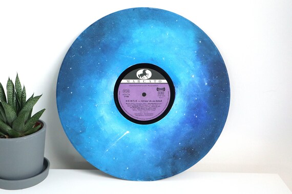 Painted Vinyl Record Galaxy Star Blue Acrylic Paint Record -