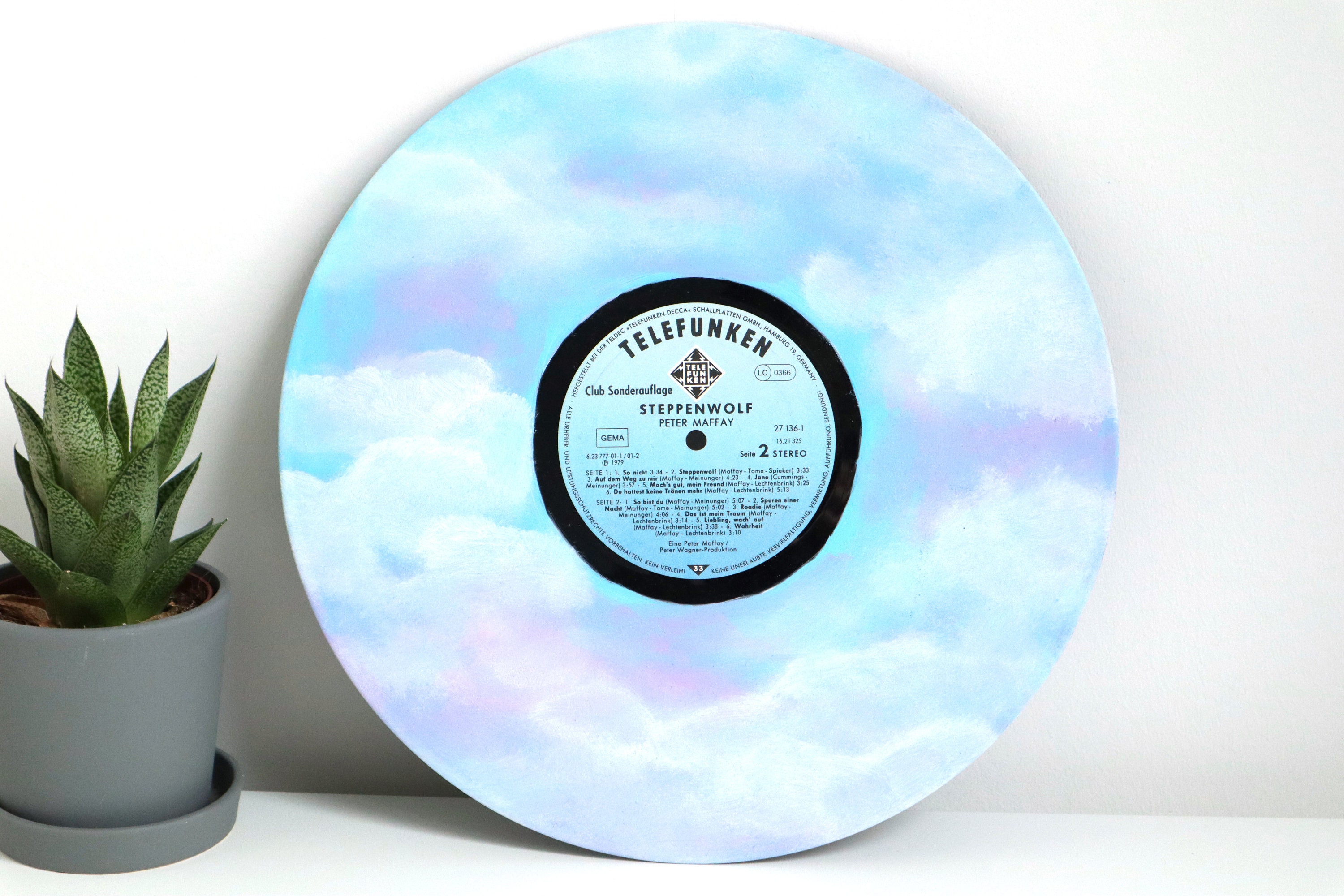 Painted Vinyl Record Clouds Sky Acrylic paint Record Art Etsy