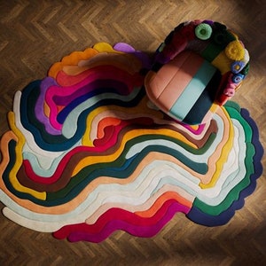 Irregular Shaped multicolour Rug Hand-Tufted Wool Handmade Area Rug Carpet for Home, Bedroom, Living Room, Kids Room