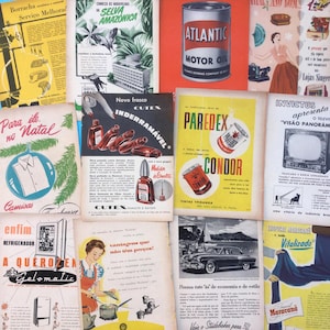 Pubblicità di riviste d'epoca, grafica e colori favolosi degli anni '50, effimeri di metà secolo, set di 12 per decoupage, album di ritagli, collage, cornici, arte alterata