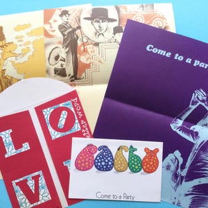 Papel vintage para cartas, invitaciones para fiestas, set combinable, ilustraciones geniales, diseños de los años 60, papelería vintage