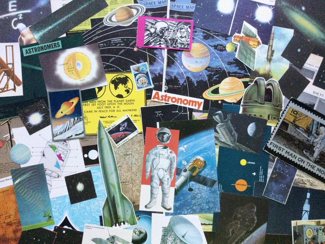 Vintage Astronomy Ephemera Pack, Space Collage Kit With Rockets ...
