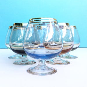 Vintage Cognac Glasses, Small Brandy or Liqueur Glasses, 150 ml, Gold Rims, Set of 6, Mid Century Barware, Housewarming Gift, 1960s Gift