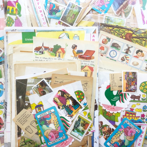 Paper Ephemera Pack, Pages de livres pour enfants antiques et vintage et découpes, 50+ pièces pour albums, collage, découpage, art modifié