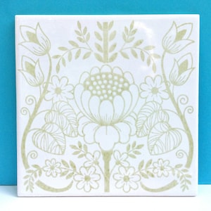 Vintage ceramic tile with lotus flower, Art Nouveau style, decorative tile, Portuguese azulejos, house warming gift, lotus gift