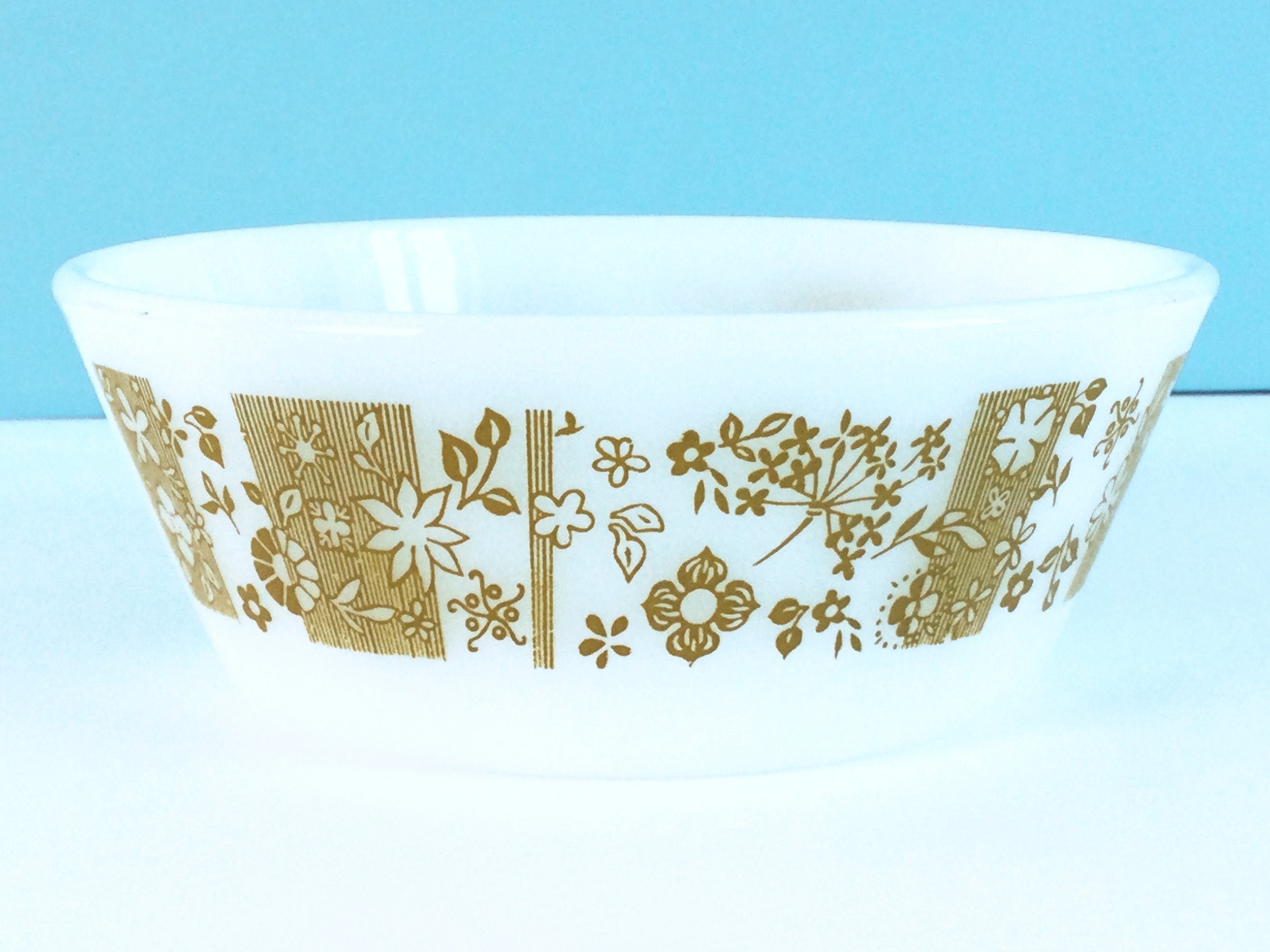 Federal Milk Glass Bowl 5 Green Flower Pattern Rustic Etsy UK