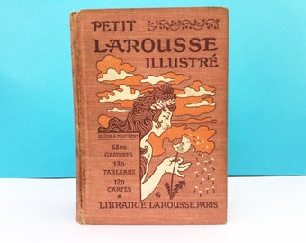 Antikes französisches Wörterbuch, Illustriert Petit Larousse, 1913 gebundene Enzyklopädie, Claude Augé, 1600 Seiten, Art-Deco-Cover