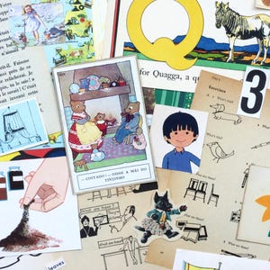 Paquet de papier éphémère, pages de livres pour enfants anciens et vintage et découpes, plus de 50 pièces pour scrapbooking, collage, découpage, art retouché