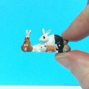 Britains Herald rabbit family in a row, vintage plastic farm toys, Made in England