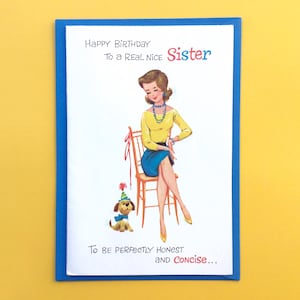 carte d'anniversaire soeur vintage, carte inutilisée, carte Norcross, fabriquée aux États-Unis, illustration vintage, chien mignon, joyeux anniversaire soeur
