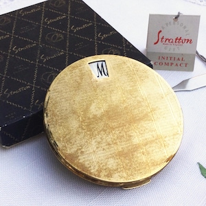 Vintage Stratton Initial Convertible Compact: NOS, Choose Your Monogram, with Box, Puff, Sifter & Key