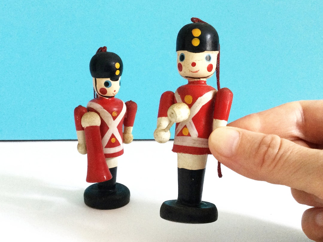 Wood Toy Soldier Christmas Tree Ornaments, Set of 2, Hanging Decorations, True Vintage Soldier